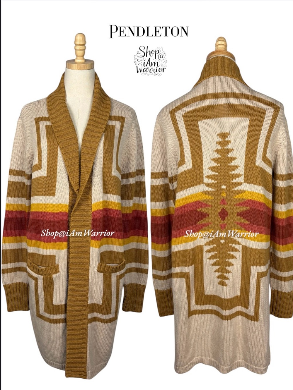 Pendleton NWT Heritage Ranch Striped Geometric Long Shawl Collar Pocket Cardigan - Picture 4 of 11